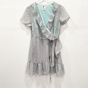 Wild Blue x Sadie Robertson Floral Ruffle Wrap Mini Dress Medium Belted